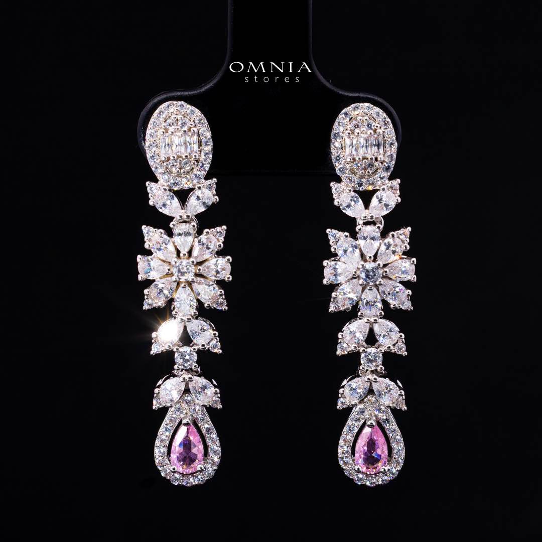 Omnia Trisha Pink Full set Accessories in High Quality Zircon Stone in Rhodium Plated - OMNIASTORES KSA