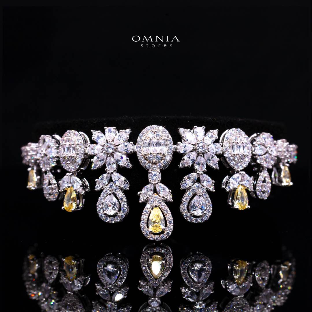Omnia Trisha Yellow Luxury Bridal Full Set in High Quality Zircon Stone Rhodium Plated(16 size only available in ksa) - OMNIASTORES KSA