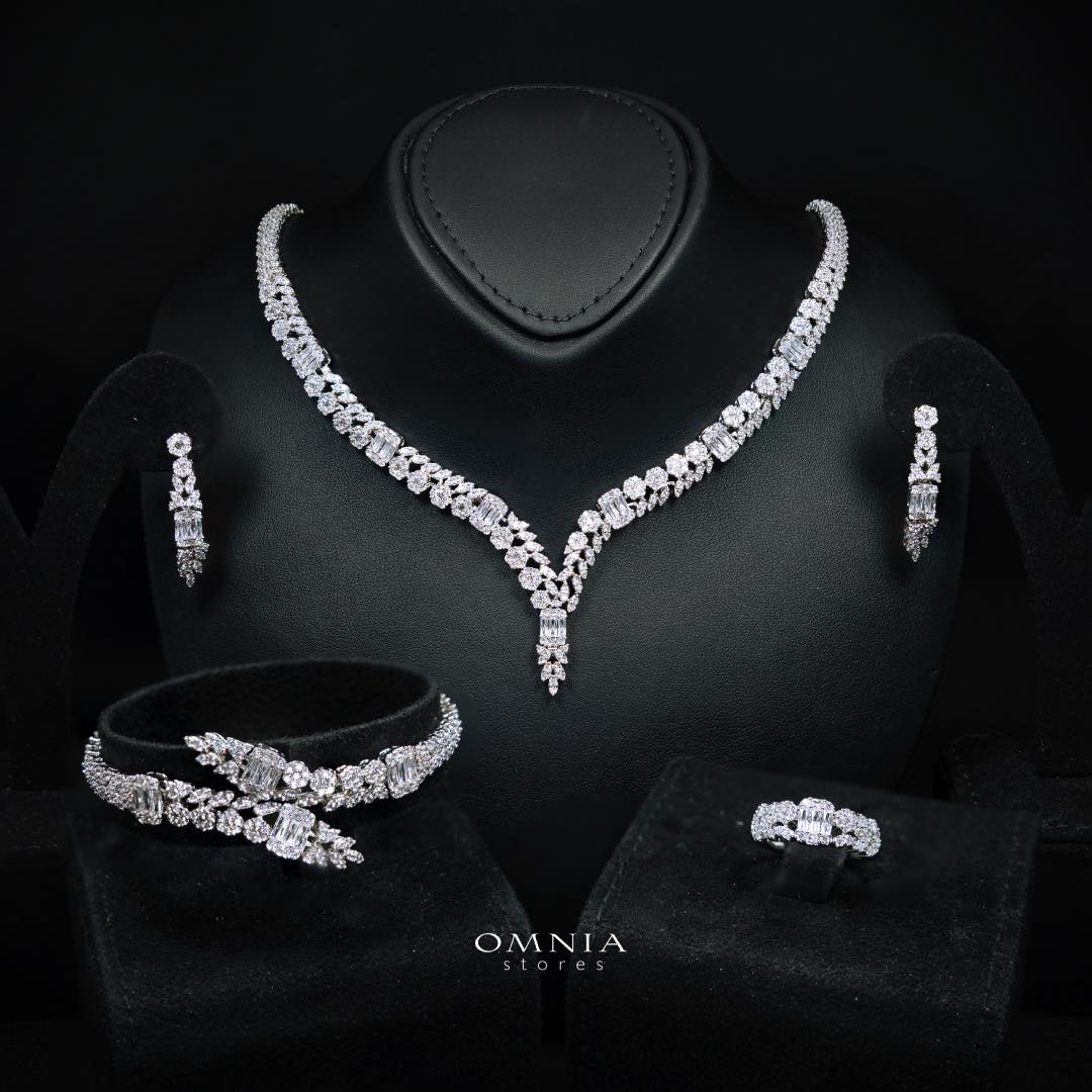 Omnia Elham White Luxury Bridal Full Set with Rhodium Plated in High Quality White Zircon Stone Rhodium Plated - OMNIASTORES KSA