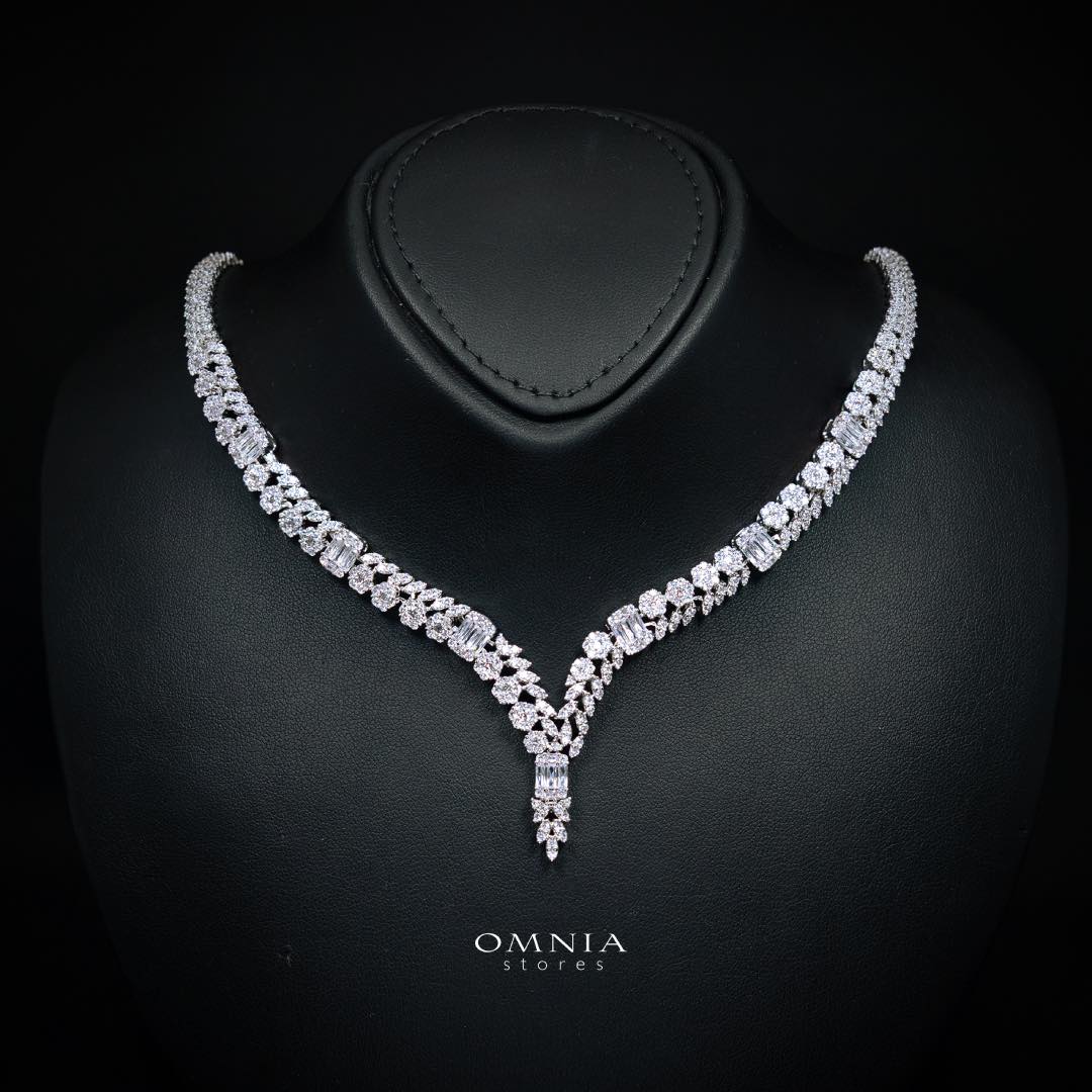 Omnia Elham White Luxury Bridal Full Set with Rhodium Plated in High Quality White Zircon Stone Rhodium Plated - OMNIASTORES KSA