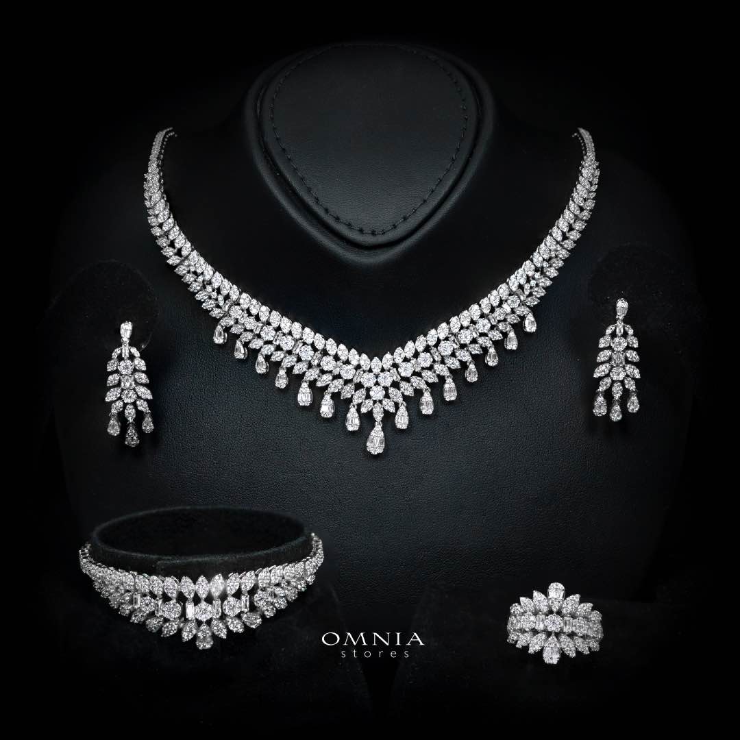 Omnia Sima White Luxury Bridal Full Set in High Quality Zircon Stone Rhodium Plated - OMNIASTORES KSA