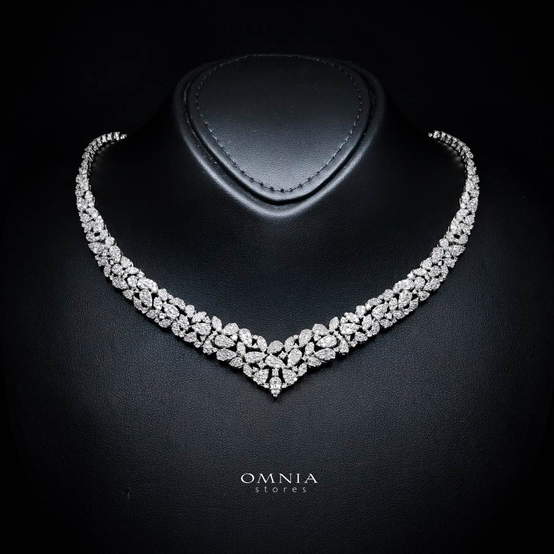 Omnia Alina White Bridal Full Set in High Quality Zircon Stone Rhodium Plated