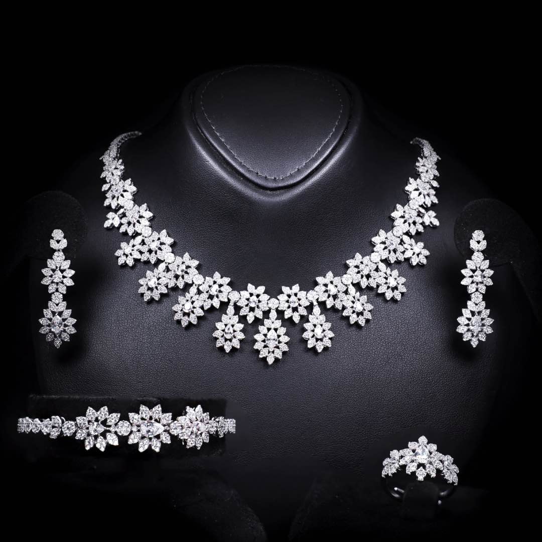Monica White Bridal Full Set in 925 Silver High Quality Simulated Diamonds