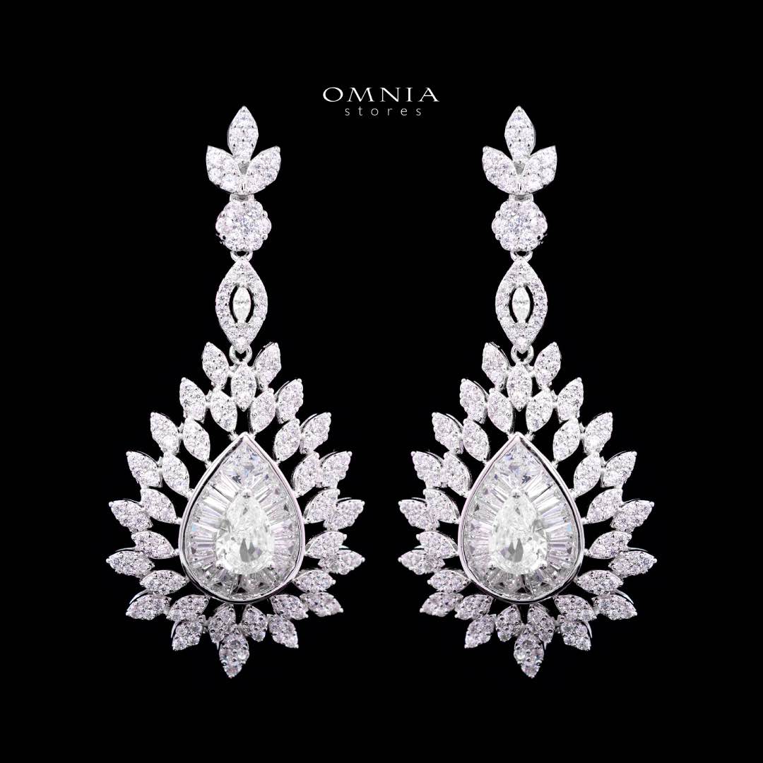 Omnia Keyla White Luxury Bridal Long Chain Full Set in High Quality Zircon Stone Rhodium Plated