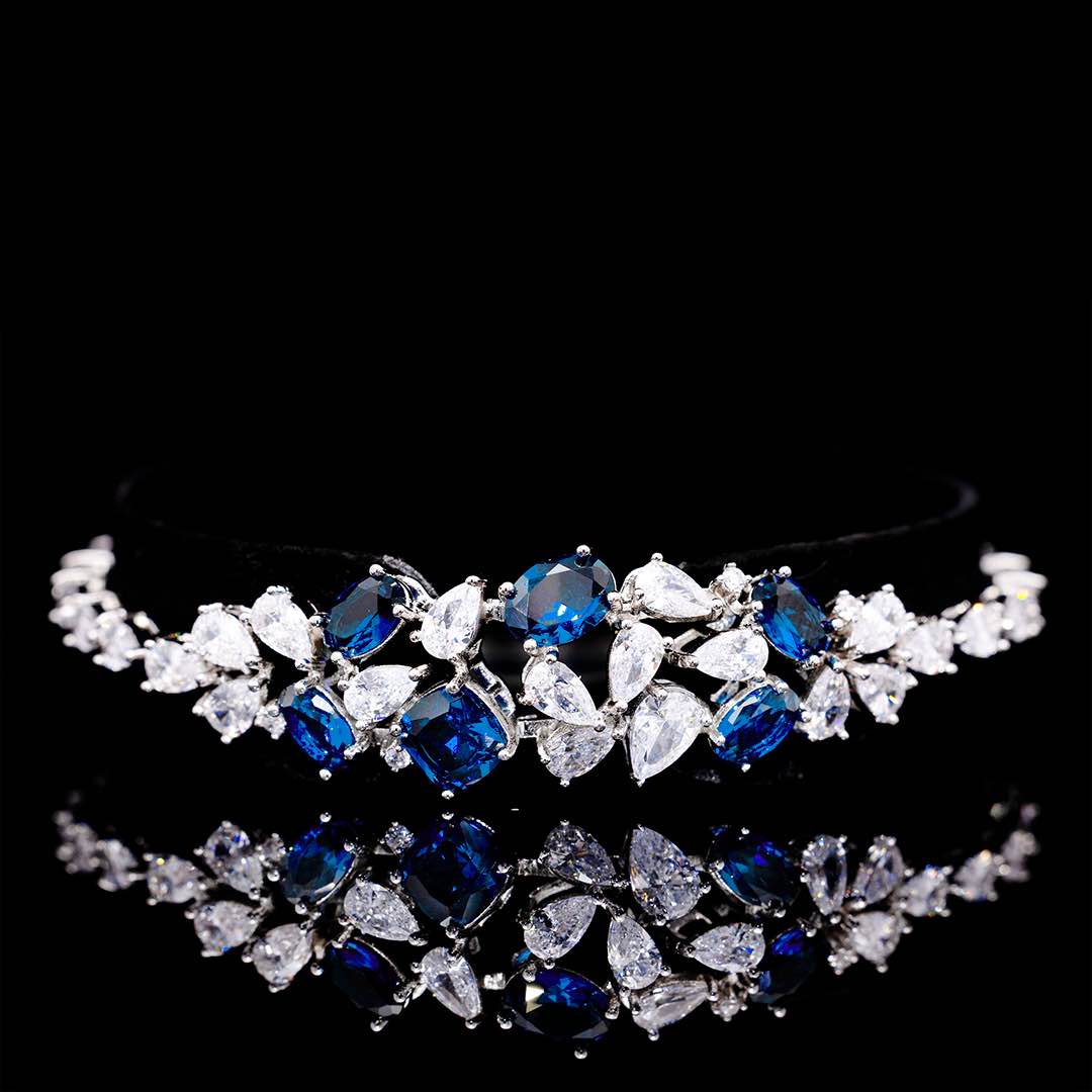 Omnia Reman Blue Bridal Full Set in High Quality Zircon Stone Premium Rhodium Plated - OMNIASTORES KSA