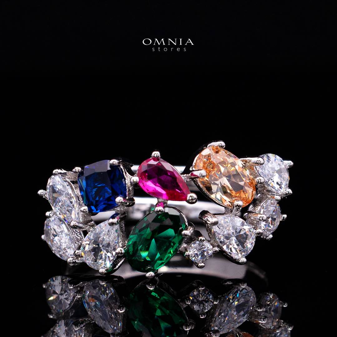 Omnia Reman Multi-color Bridal Full Set in High Quality Zircon Stone in Rhodium Plated