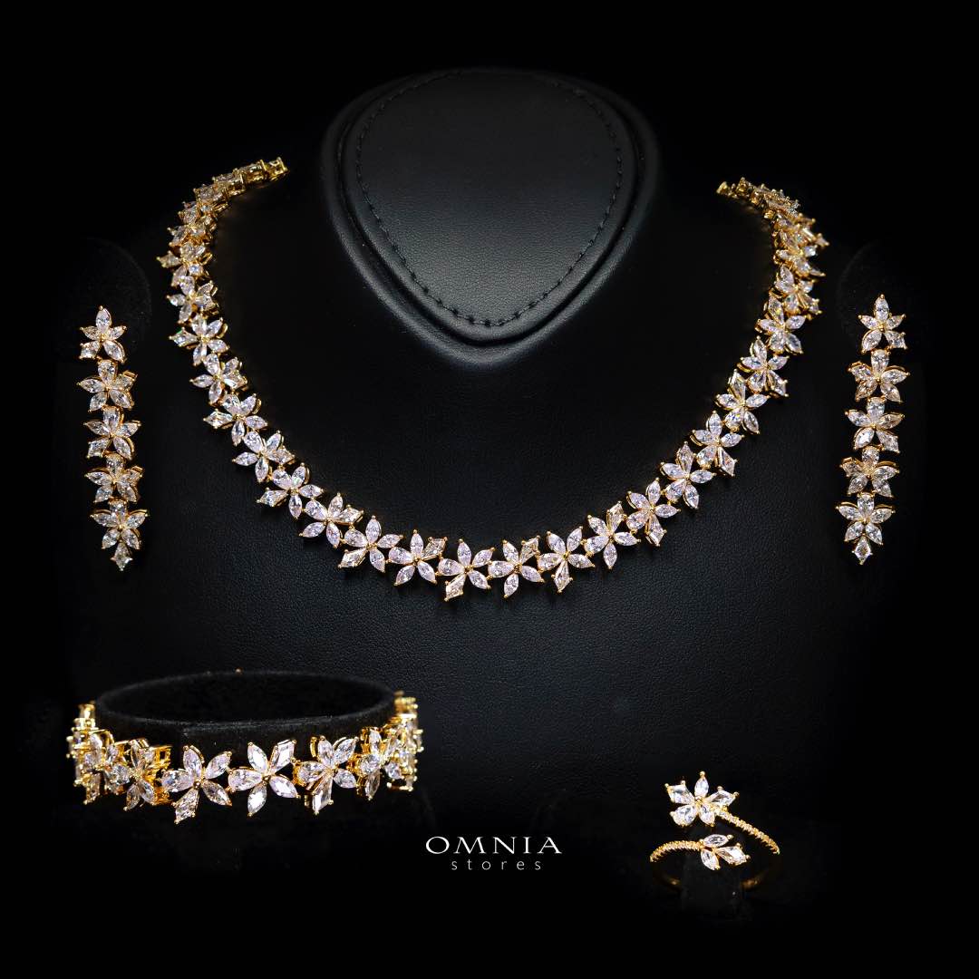 Zoey Bridal Gold Full Set in High Quality Zircon Stone Rhodium Plated - OMNIASTORES KSA