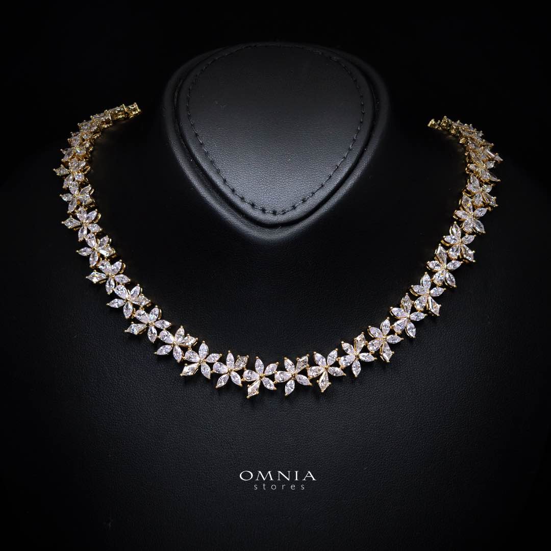 Zoey Bridal Gold Full Set in High Quality Zircon Stone Rhodium Plated - OMNIASTORES KSA