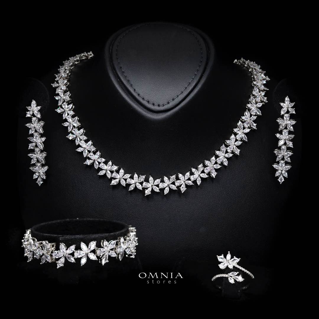 Omnia Zoey Luxury Bridal White Full Set in High Quality Zircon Stone Rhodium Plated