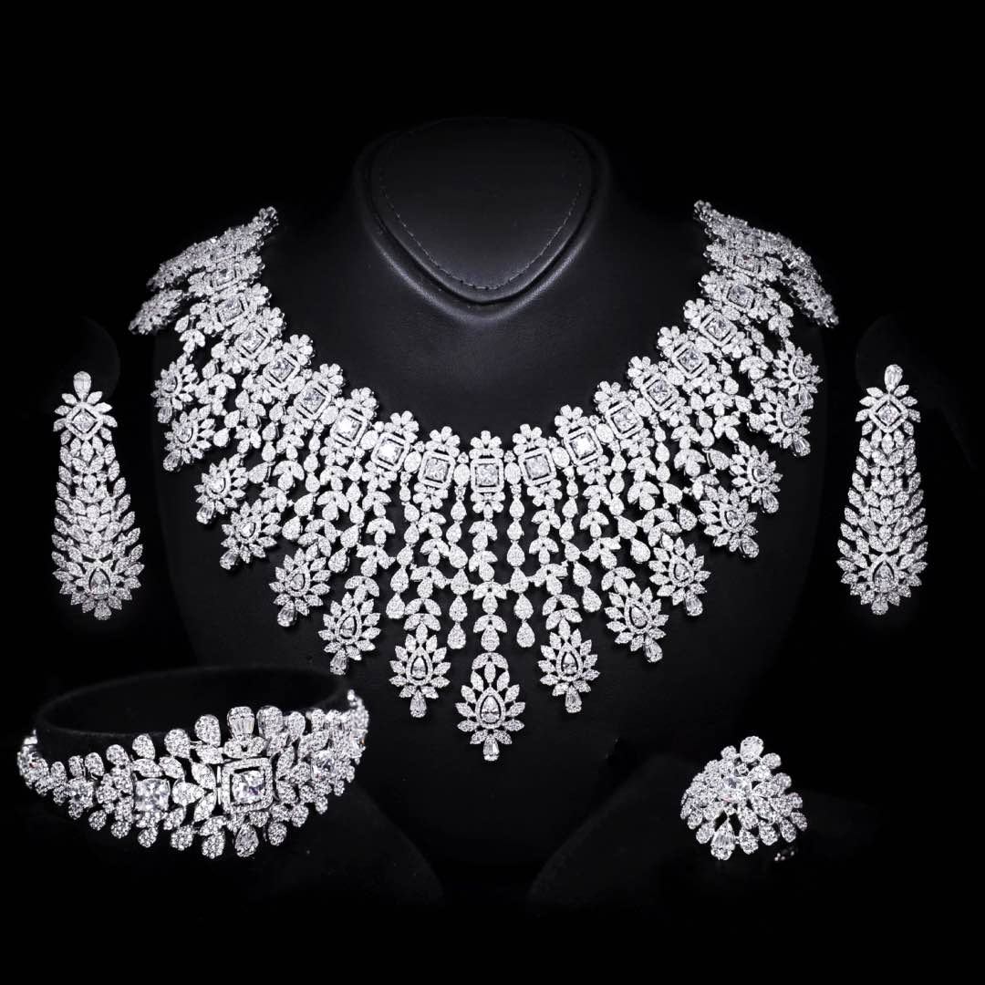 Omnia Asal White Luxury Bridal Full Set in High Quality Zircon Stone Premium Rhodium Plated - OMNIASTORES KSA