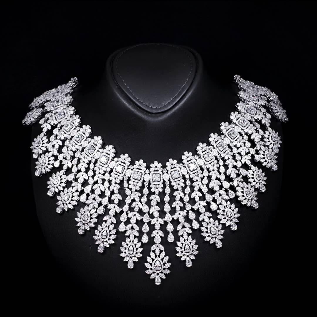 Omnia Asal White Luxury Bridal Full Set in High Quality Zircon Stone Premium Rhodium Plated - OMNIASTORES KSA