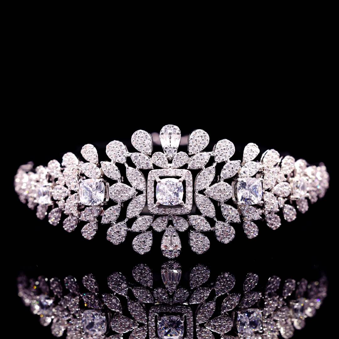 Omnia Asal White Luxury Bridal Full Set in High Quality Zircon Stone Premium Rhodium Plated - OMNIASTORES KSA