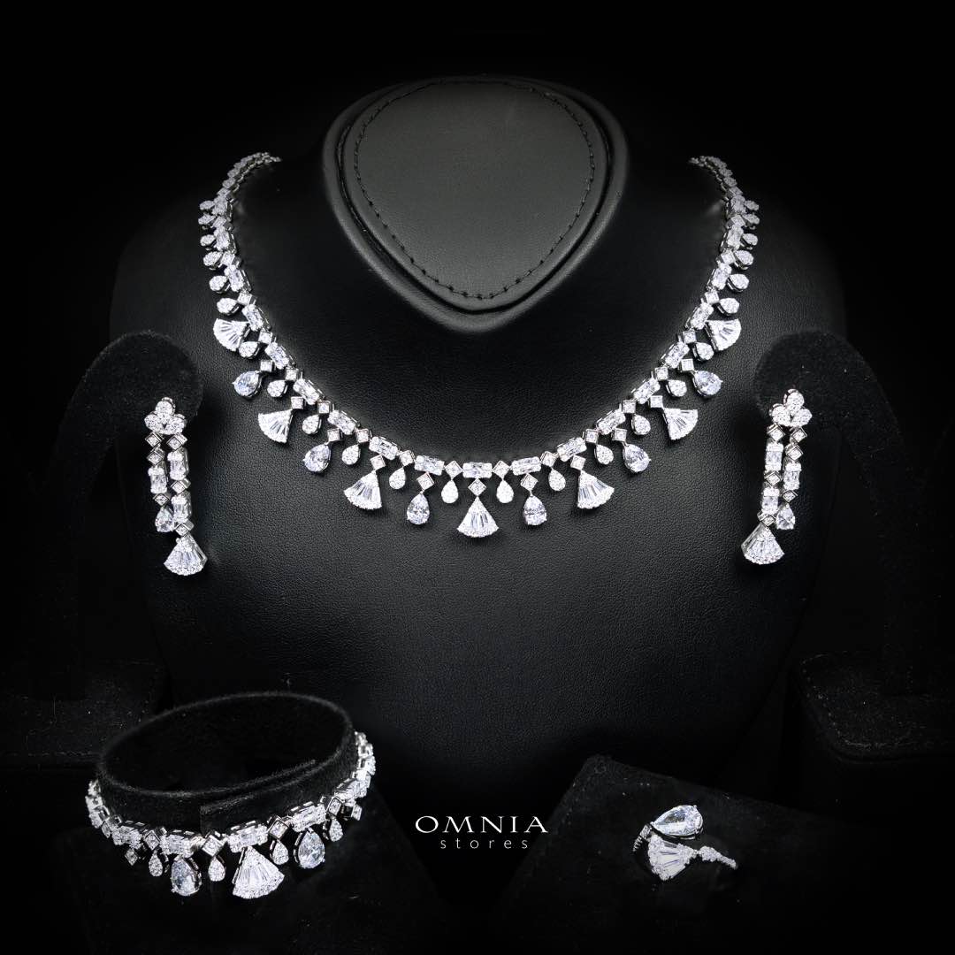 Omnia Marwa White Bridal Full Set in High Quality Zircon Stone Rhodium Plated(16 and 18cm only available in ksa) - OMNIASTORES KSA