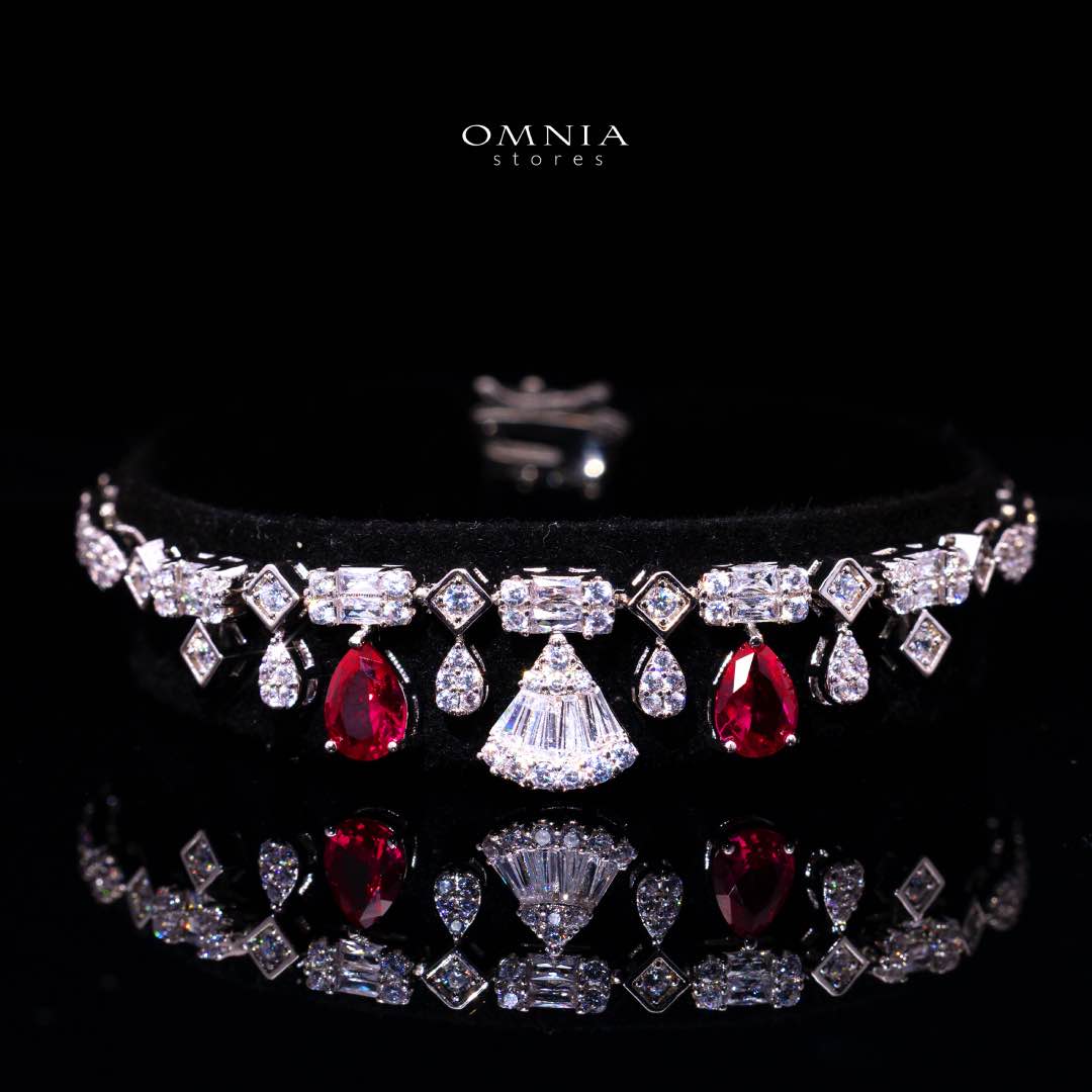 Omnia Marwa Red Bridal Full Set in High Quality Zircon Stone Rhodium Plated - OMNIASTORES KSA