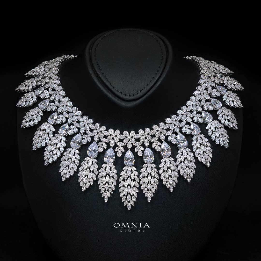 Omnia Asrar White Bridal Full Set in High Quality Zircon Stone Rhodium Plated(16cm only available in KSA) - OMNIASTORES KSA