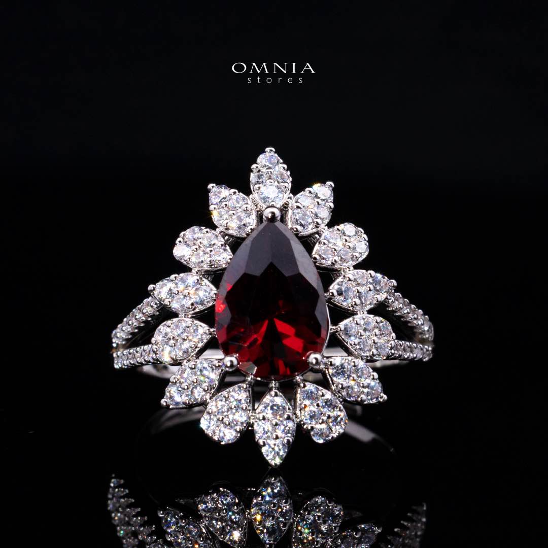 Omnia Asrar Red Bridal Full Set in High Quality Zircon Stone Rhodium Plated - OMNIASTORES KSA