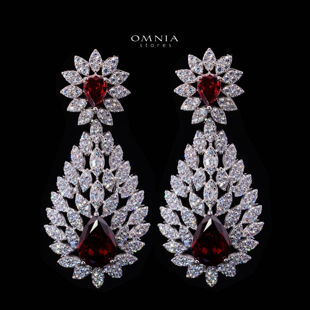 Omnia Asrar Red Bridal Full Set in High Quality Zircon Stone Rhodium Plated - OMNIASTORES KSA