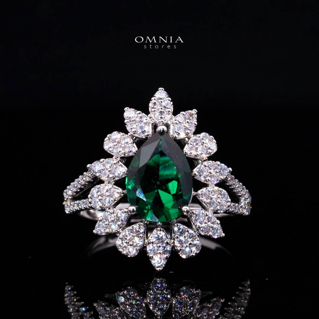 Omnia Asrar Green Bridal Full Set in High Quality Zircon Stone Rhodium Plated - OMNIASTORES KSA