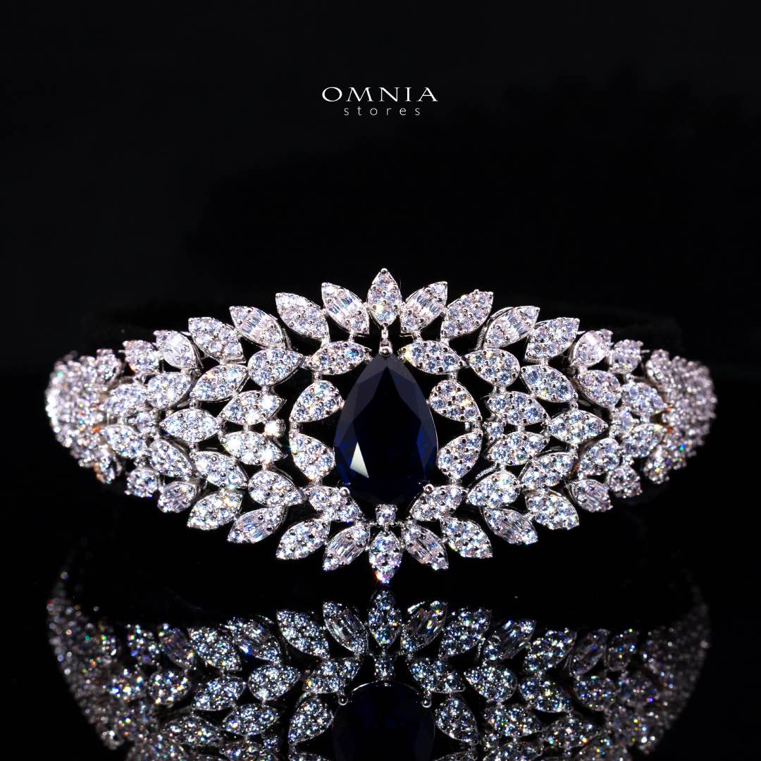 Omnia Asrar Blue Bridal Full Set in High Quality Zircon Stone Rhodium Plated - OMNIASTORES KSA