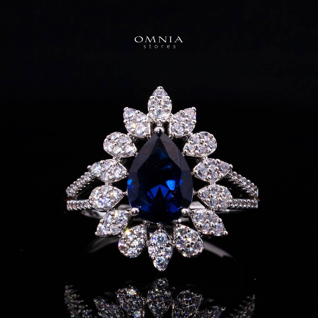 Omnia Asrar Blue Bridal Full Set in High Quality Zircon Stone Rhodium Plated - OMNIASTORES KSA