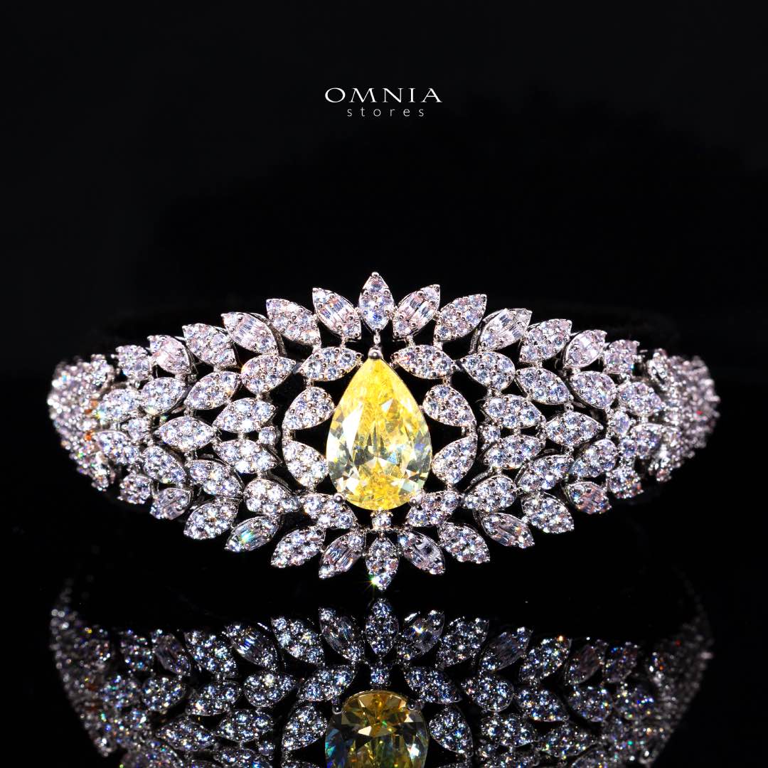 Omnia Asrar Yellow Bridal Full Set in High Quality Zircon Stone Rhodium Plated - OMNIASTORES KSA