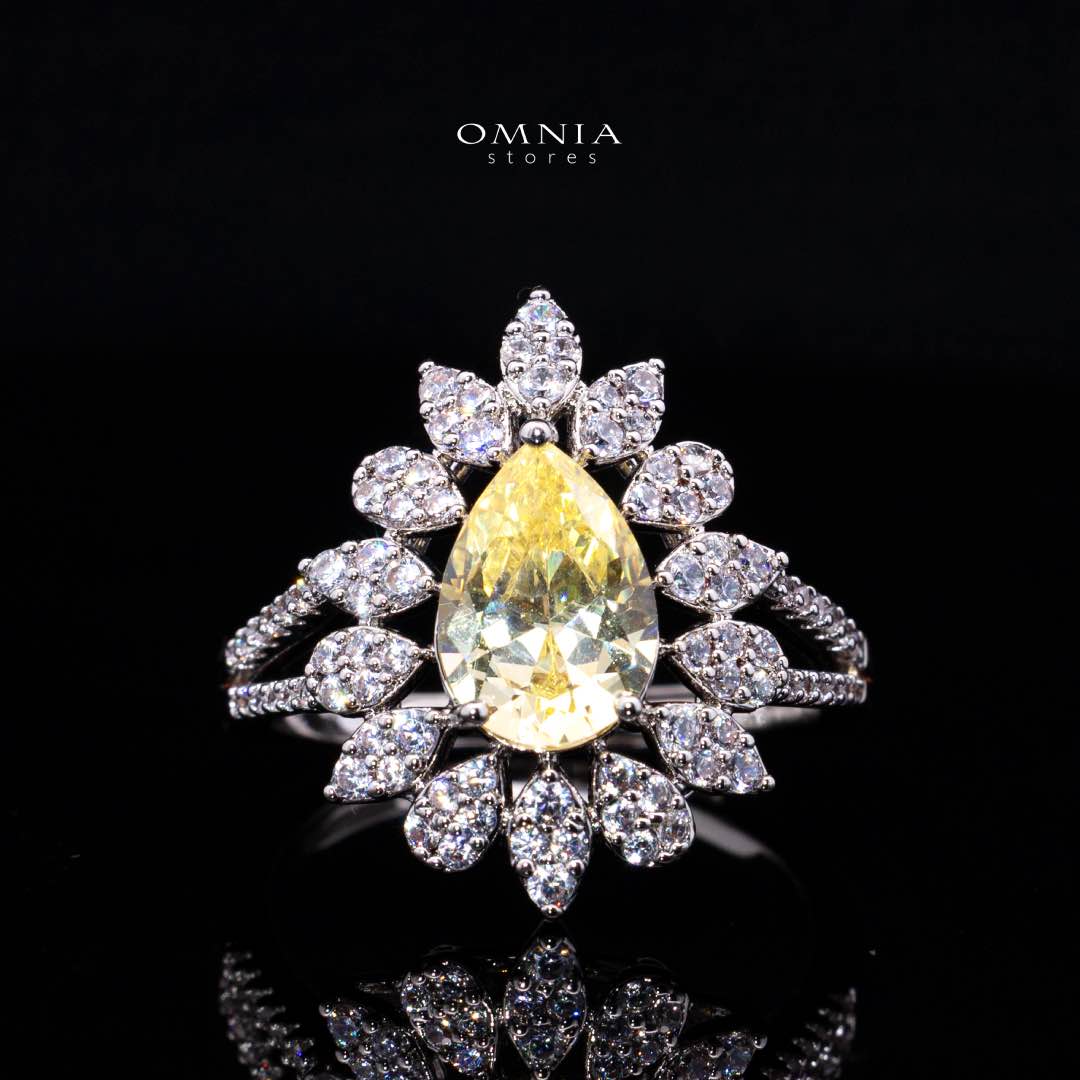 Omnia Asrar Yellow Bridal Full Set in High Quality Zircon Stone Rhodium Plated - OMNIASTORES KSA