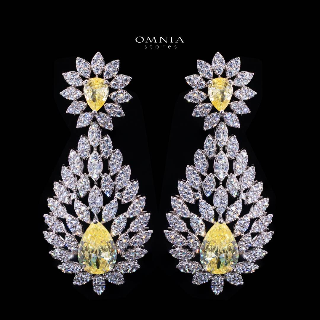 Omnia Asrar Yellow Bridal Full Set in High Quality Zircon Stone Rhodium Plated - OMNIASTORES KSA