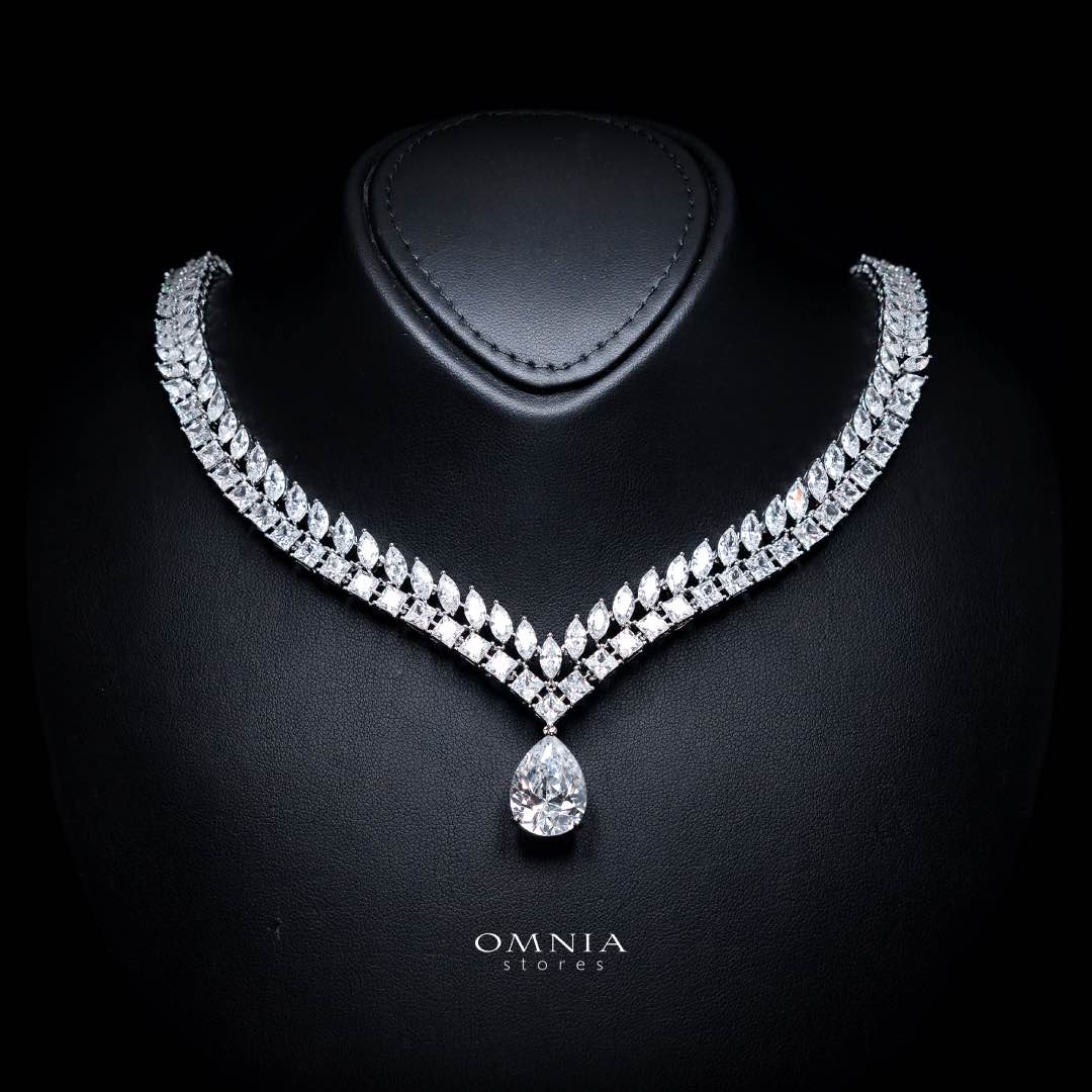 Omnia Dalal Bridal White Full Set with Teardrop Design in High Quality Zircon Stone Rhodium Plated - OMNIASTORES KSA