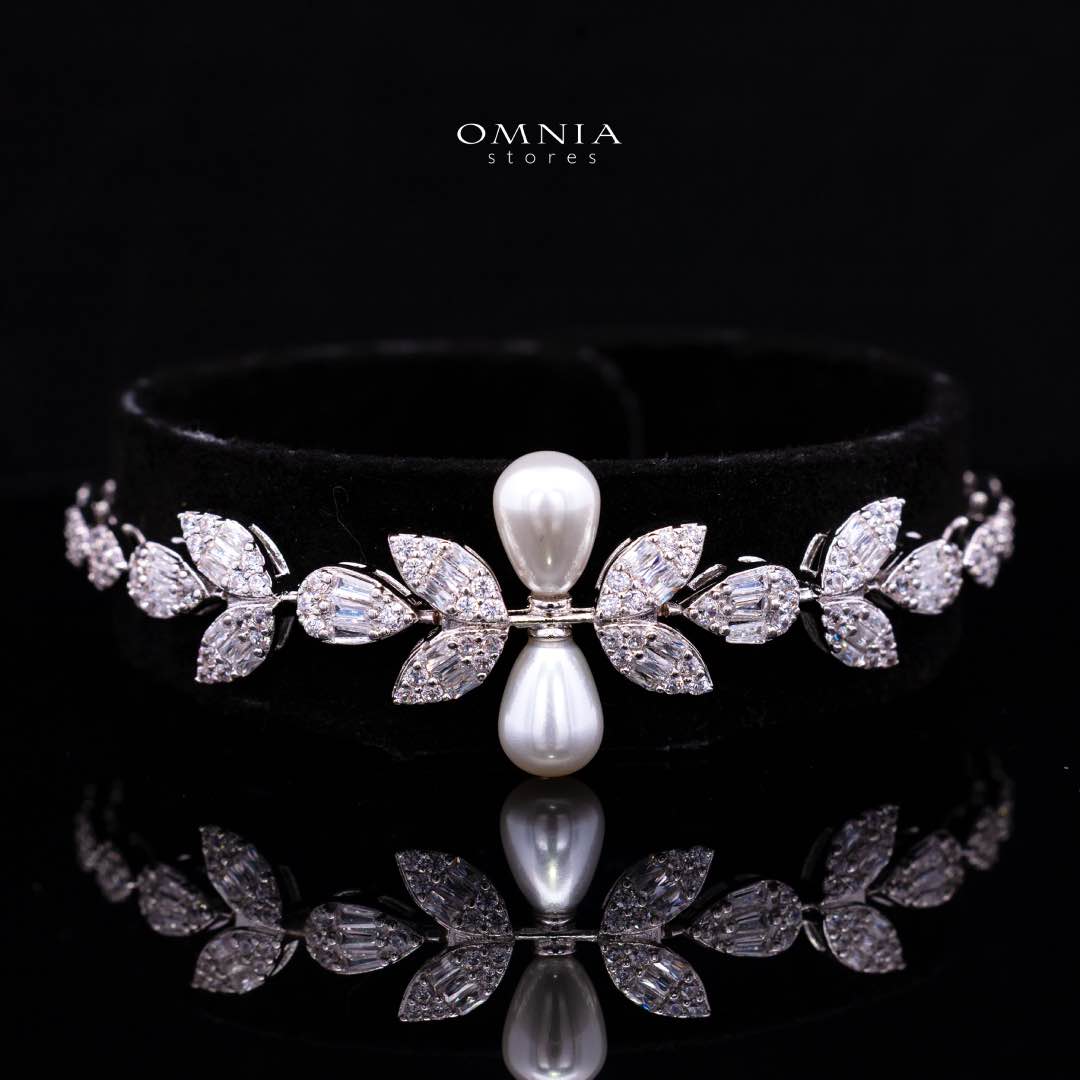 Samah White Pearl Luxury Bridal Full Set in High Quality Zircon Stone in Rhodium Plated - OMNIASTORES KSA