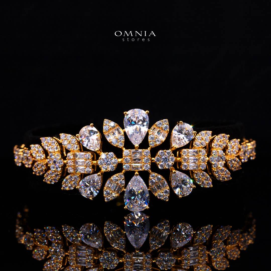 Omnia Adelita Golden Luxury Bridal Full Set in High Quality Zircon Stone Rhodium Plated - OMNIASTORES KSA