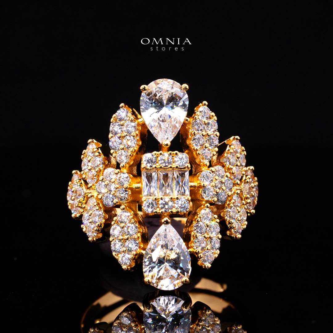 Omnia Adelita Golden Luxury Bridal Full Set in High Quality Zircon Stone Rhodium Plated - OMNIASTORES KSA