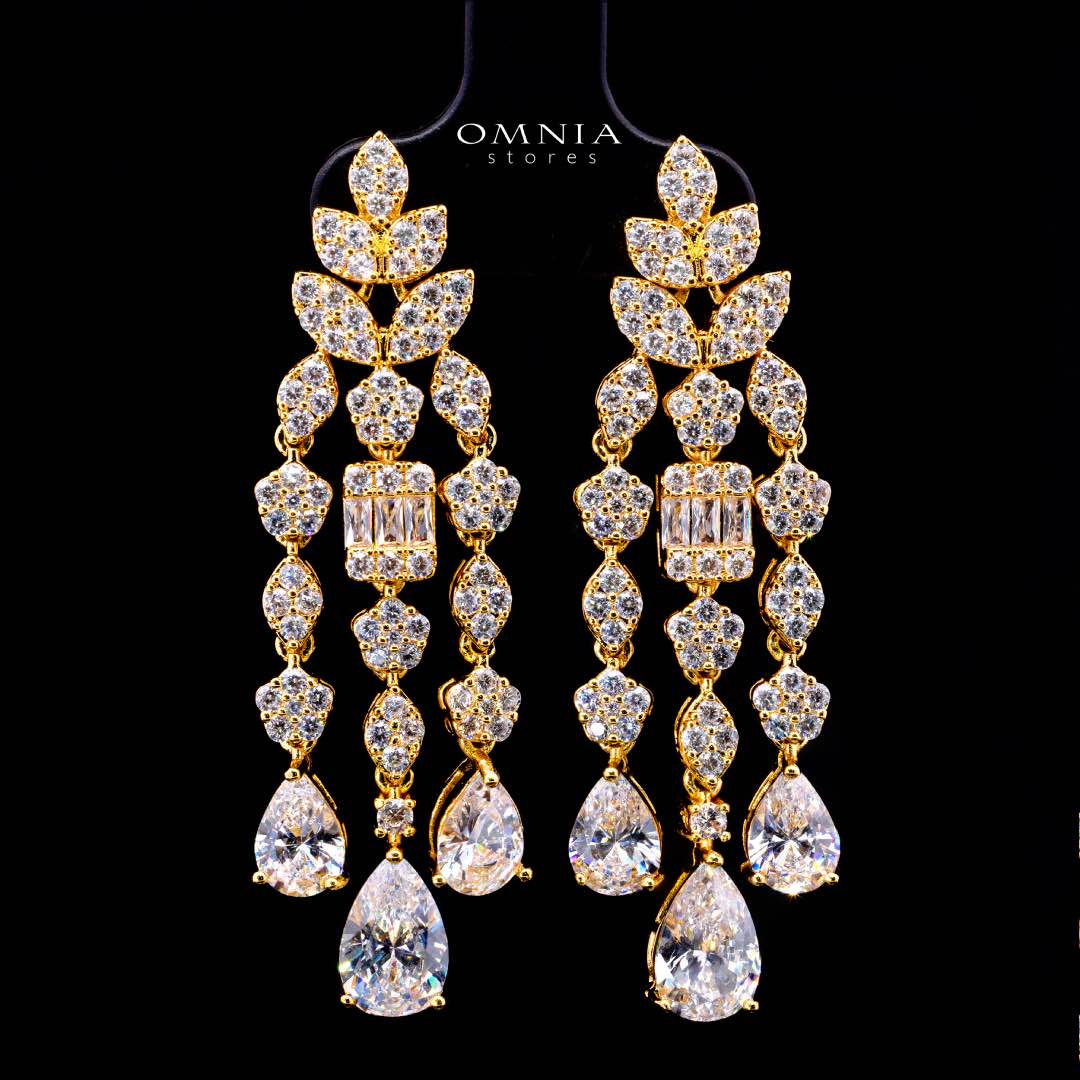 Omnia Adelita Golden Luxury Bridal Full Set in High Quality Zircon Stone Rhodium Plated - OMNIASTORES KSA