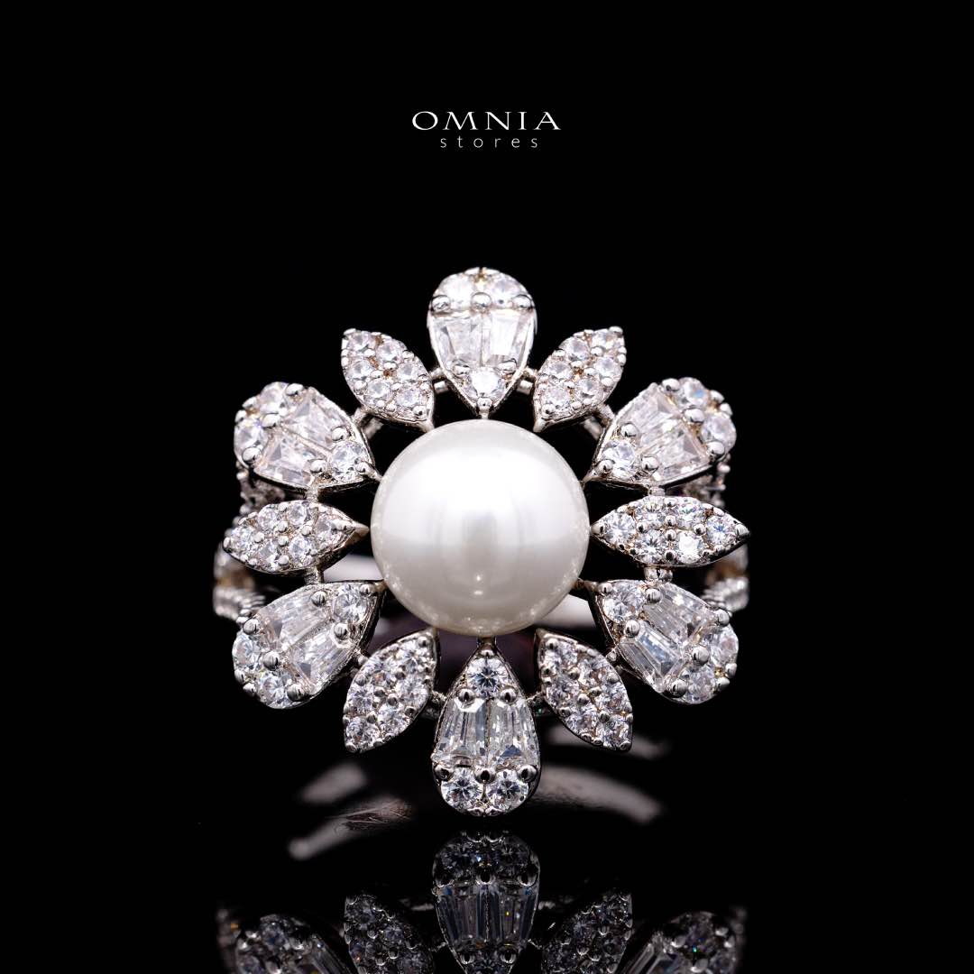 Omnia Rukaya Floral Pearl Luxury Bridal Full Set – High-Quality Zircon & Rhodium Plated Jewelry - OMNIASTORES KSA