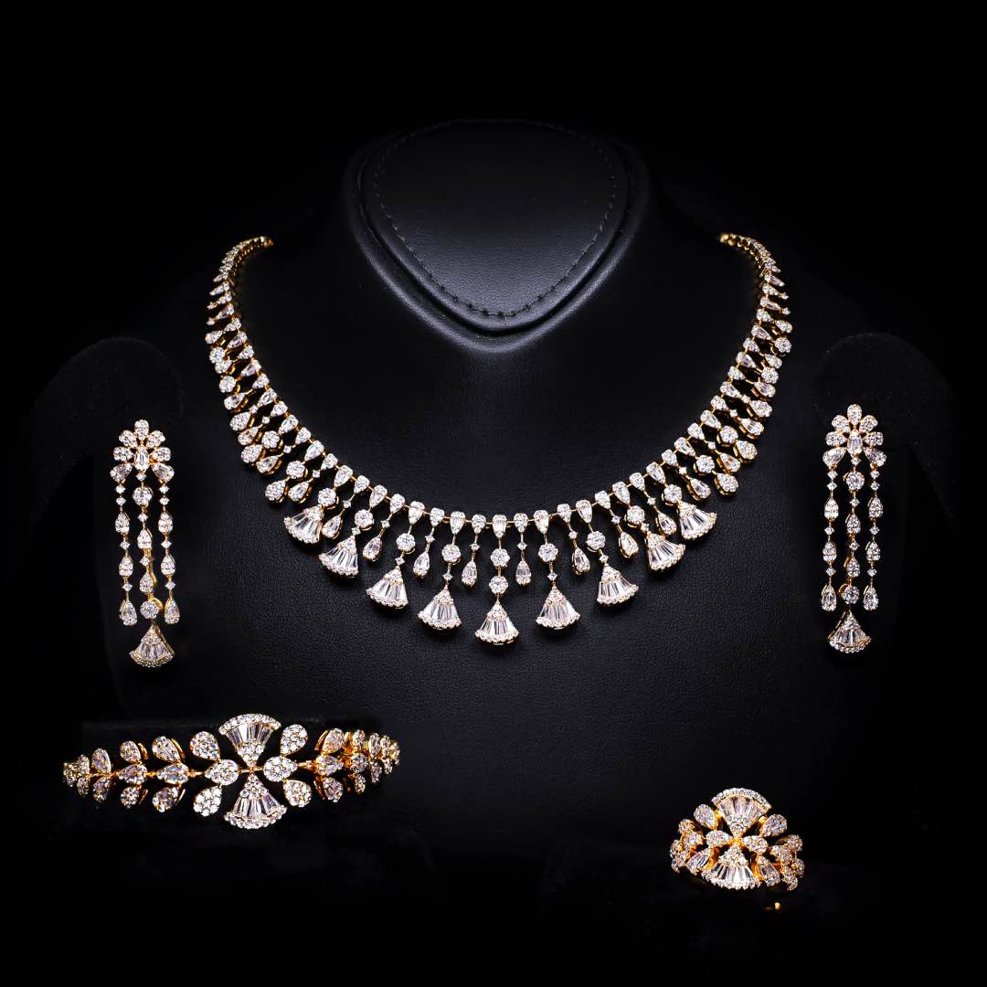 Omnia Camilla Gold Luxury Bridal Full Set in High Quality Rhodium Plated Zircon Stones - OMNIASTORES KSA