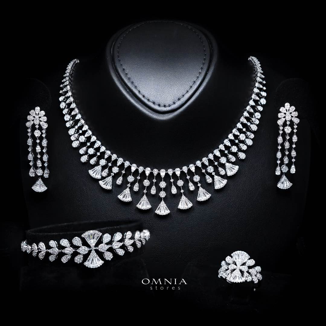 Omnia Rimal White Bridal Full Set in 925 Silver with High Quality Simulated Diamonds - OMNIASTORES KSA
