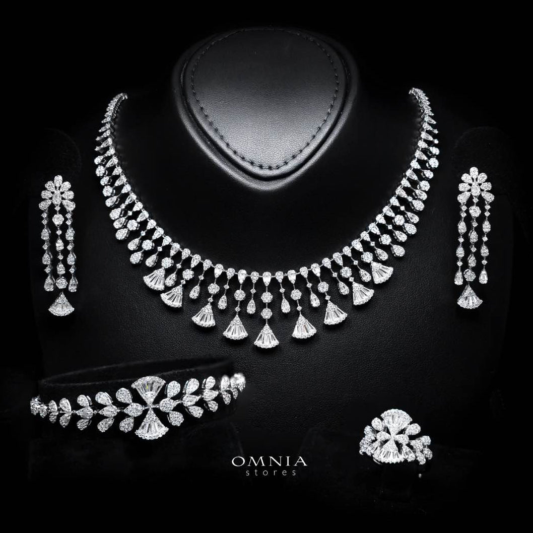 Omnia Camilla White Luxury Bridal Full Set in High Quality Rhodium Plated Zircon Stones - OMNIASTORES KSA