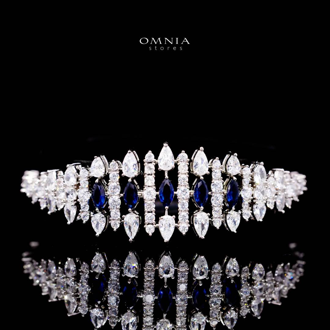 Omnia Lana Blue Bridal Full Set in High Quality Zircon Stone Rhodium Plated - OMNIASTORES KSA