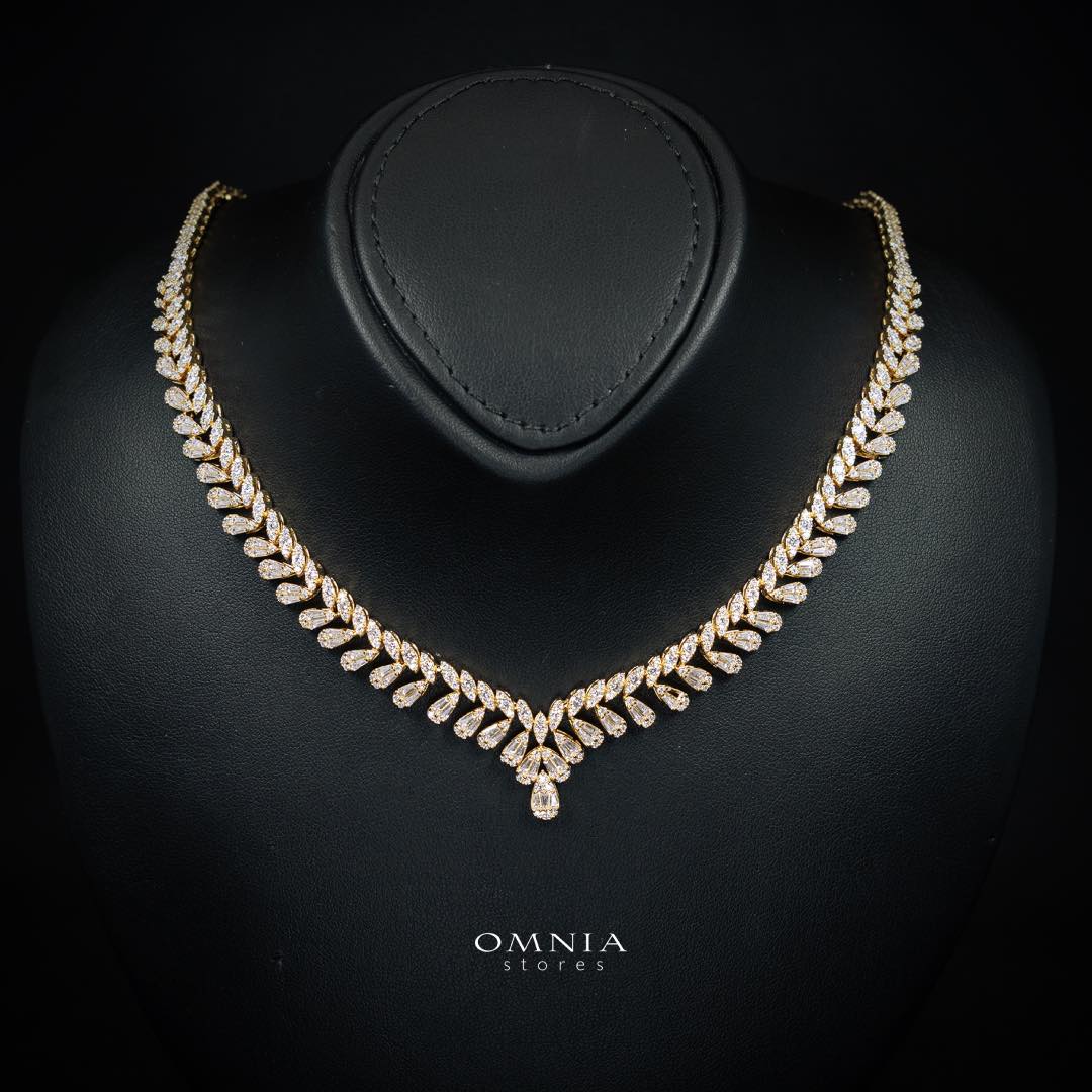 Omnia Aseel Gold Bridal Full Set Accessories in High Quality Zircon Stone Rhodium Plated - OMNIASTORES KSA
