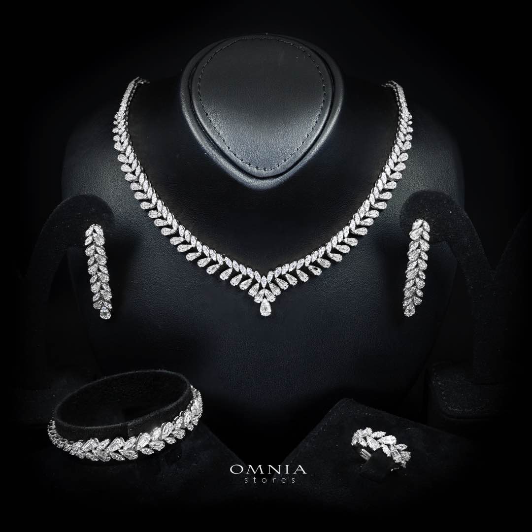 Omnia Aseel White Luxury Bridal Full Set in High Quality Zircon Stone Rhodium Plated