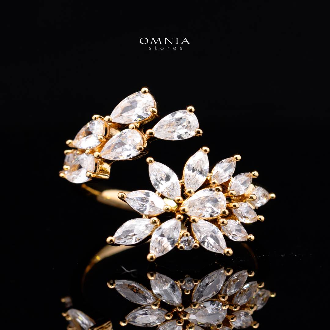 Omnia Rahaf Golden Bridal Full Set in High Quality Zircon Stone in Rhodium Plated - OMNIASTORES KSA