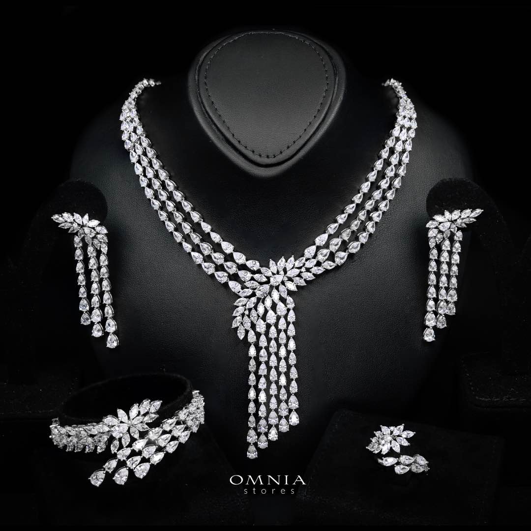 Omnia Rahaf White Luxury Bridal Full Set in High Quality Zircon Stone Rhodium Plated