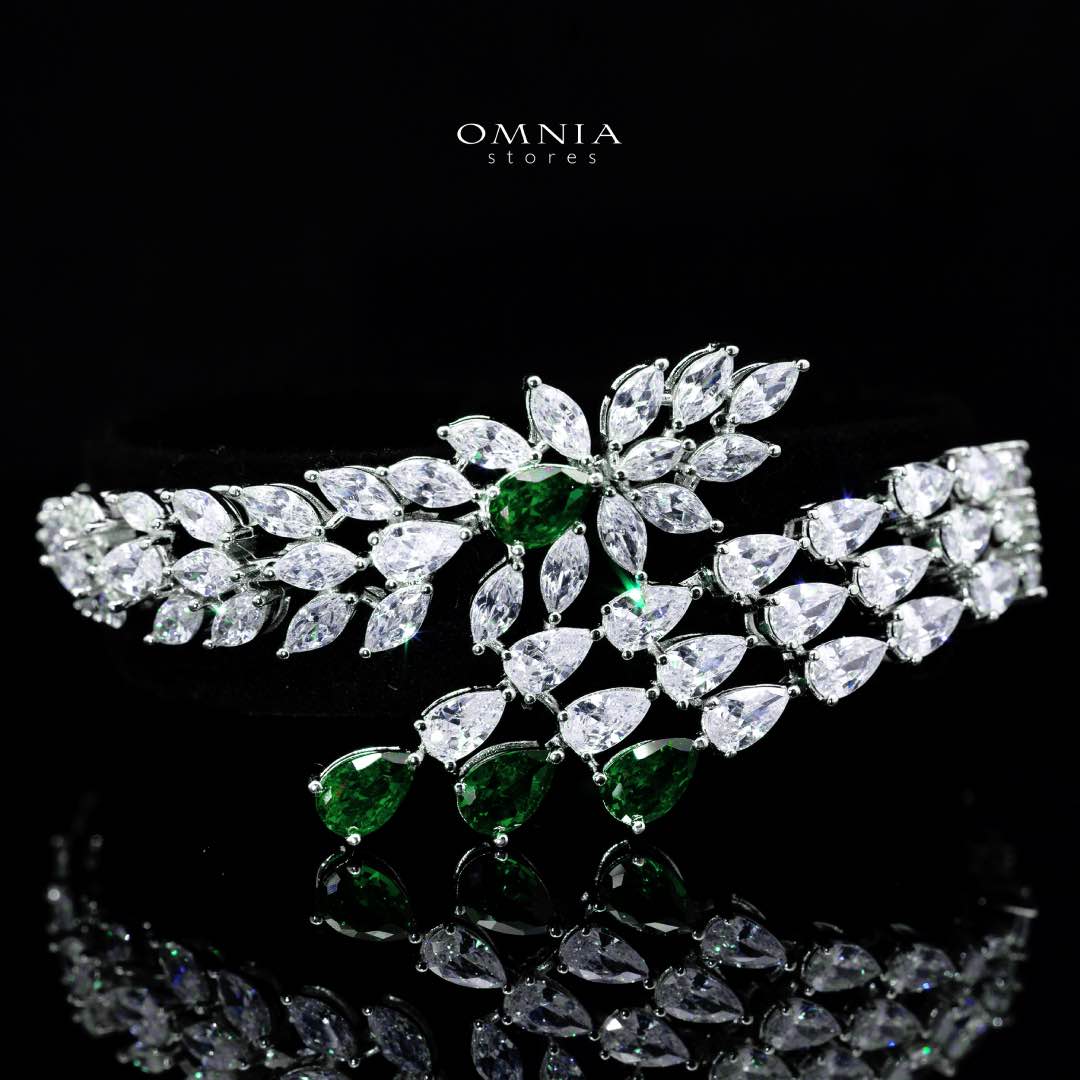 Omnia Rahaf Green Bridal Full Set in High Quality Zircon Stone in Rhodium Plated - OMNIASTORES KSA