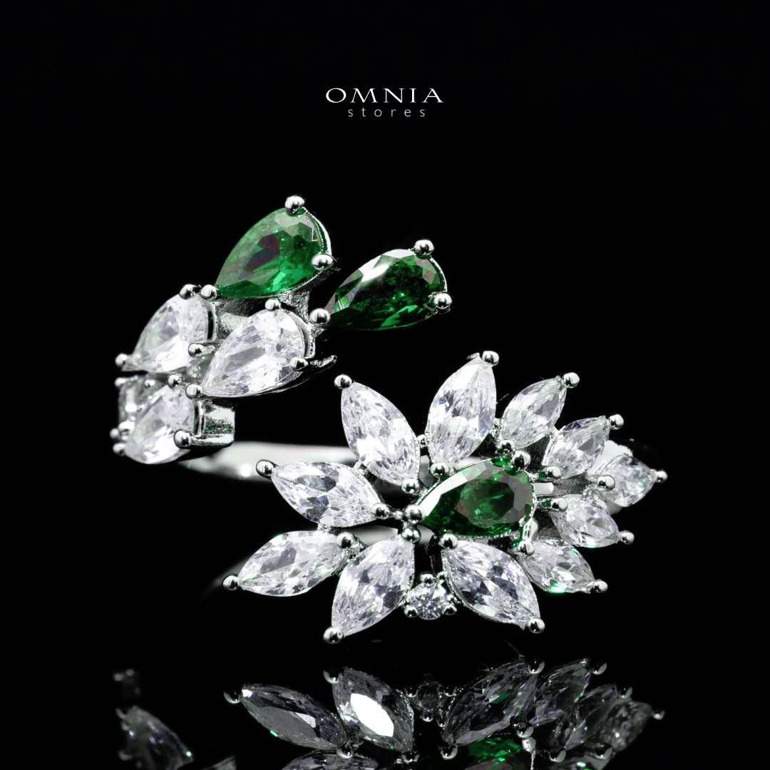 Omnia Rahaf Green Bridal Full Set in High Quality Zircon Stone in Rhodium Plated - OMNIASTORES KSA