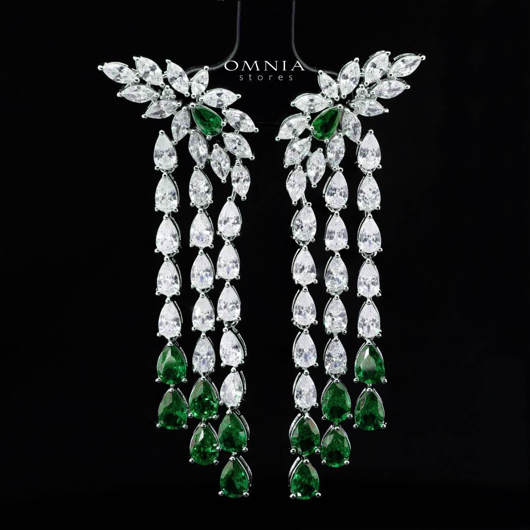 Omnia Rahaf Green Bridal Full Set in High Quality Zircon Stone in Rhodium Plated - OMNIASTORES KSA