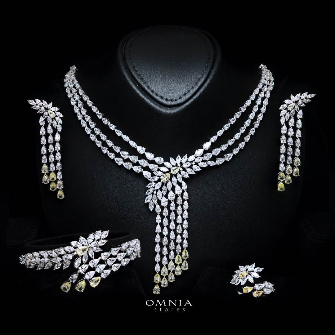 Omnia Rahaf Yellow Bridal Full Set in High Quality Zircon Stone Rhodium Plated - OMNIASTORES KSA