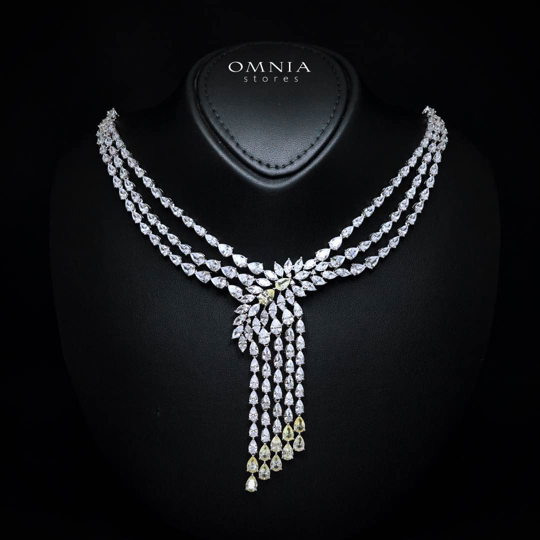 Omnia Rahaf Yellow Bridal Full Set in High Quality Zircon Stone Rhodium Plated - OMNIASTORES KSA