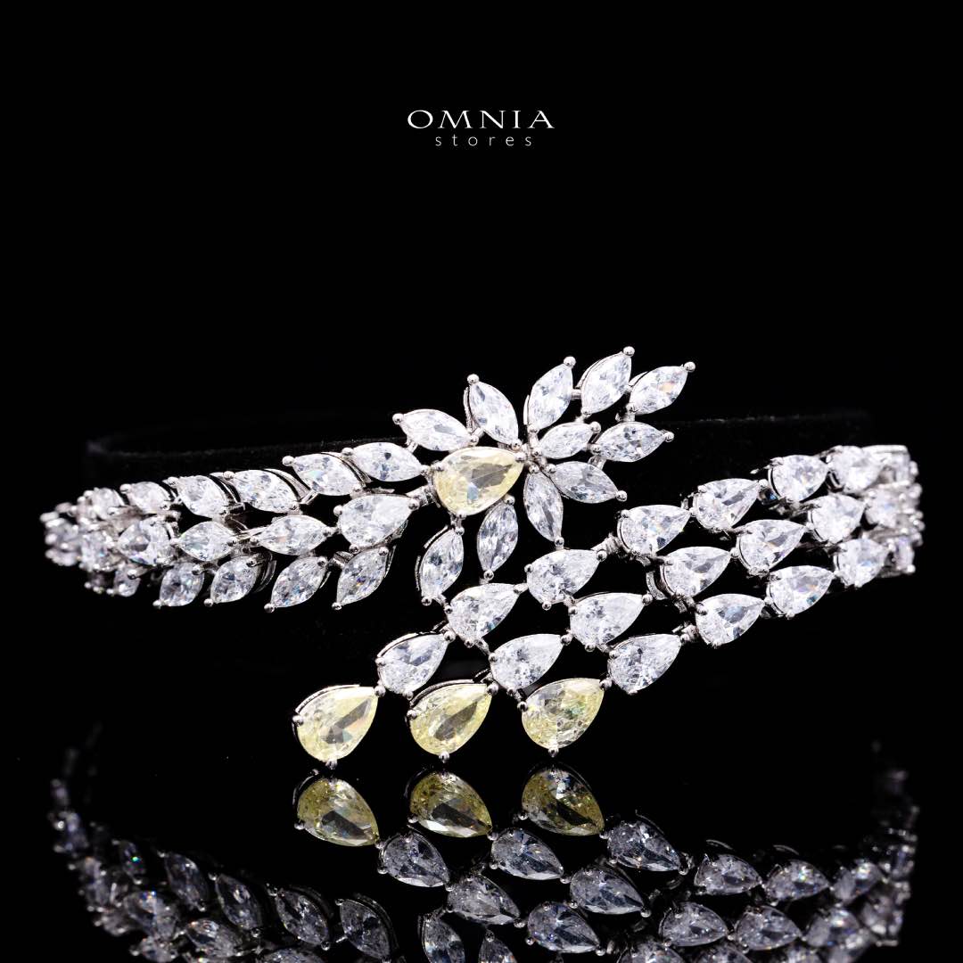 Omnia Rahaf Yellow Bridal Full Set in High Quality Zircon Stone Rhodium Plated - OMNIASTORES KSA