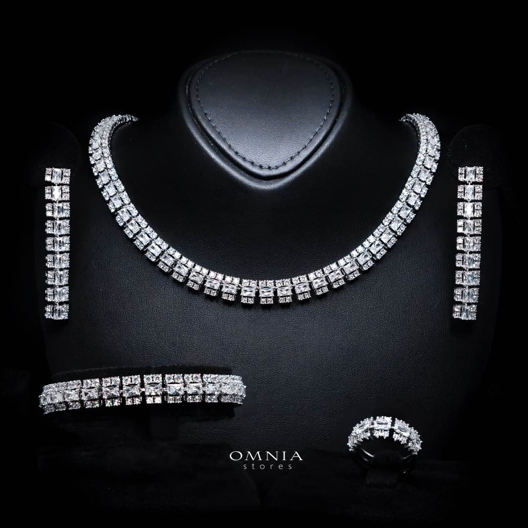 Omnia Hedieh White Bridal Full Set in High Quality Zircon Stone in Rhodium Plated - OMNIASTORES KSA