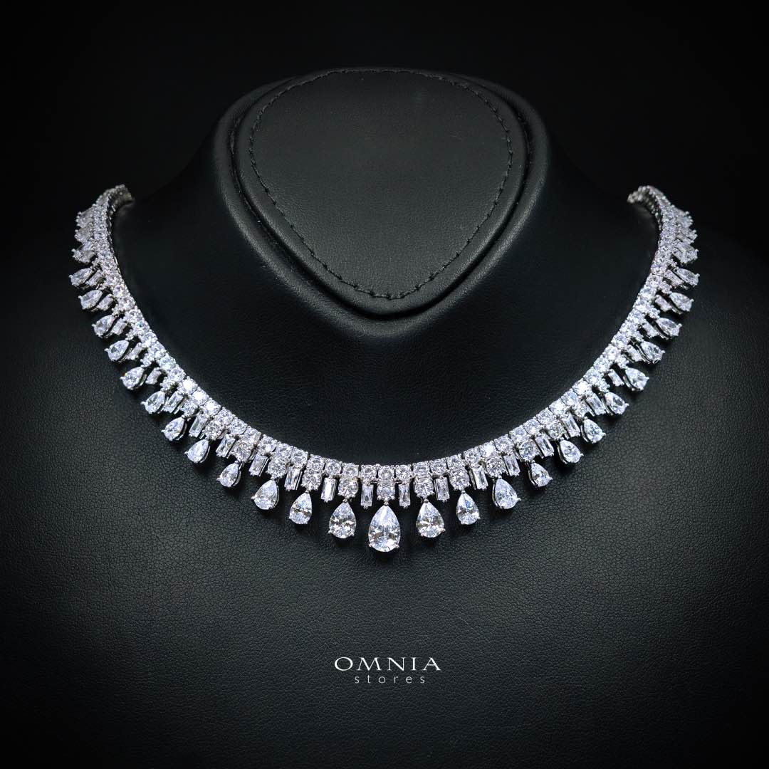 Omnia Nisrine White Luxury Bridal Full Set in High Quality Zircon Stone Rhodium Plated - OMNIASTORES KSA