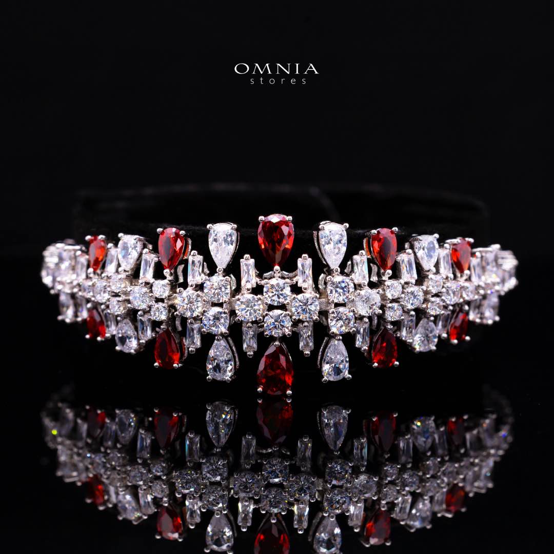Omnia Nisrine Red Bridal Full Set Accessories in High Quality Zircon Stone in Rhodium Plated - OMNIASTORES KSA